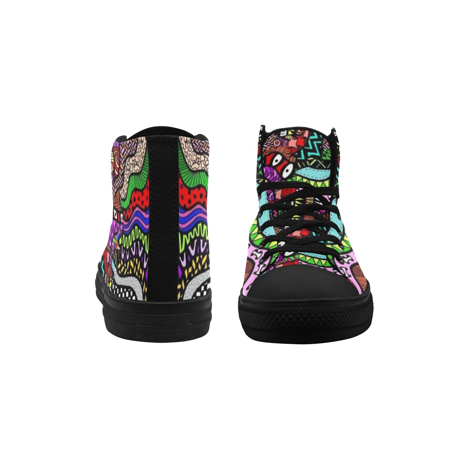 Grafitti Bones Stripes Snakes Printing Canvas Shoe Hi Top 0170 Black Mans Womans