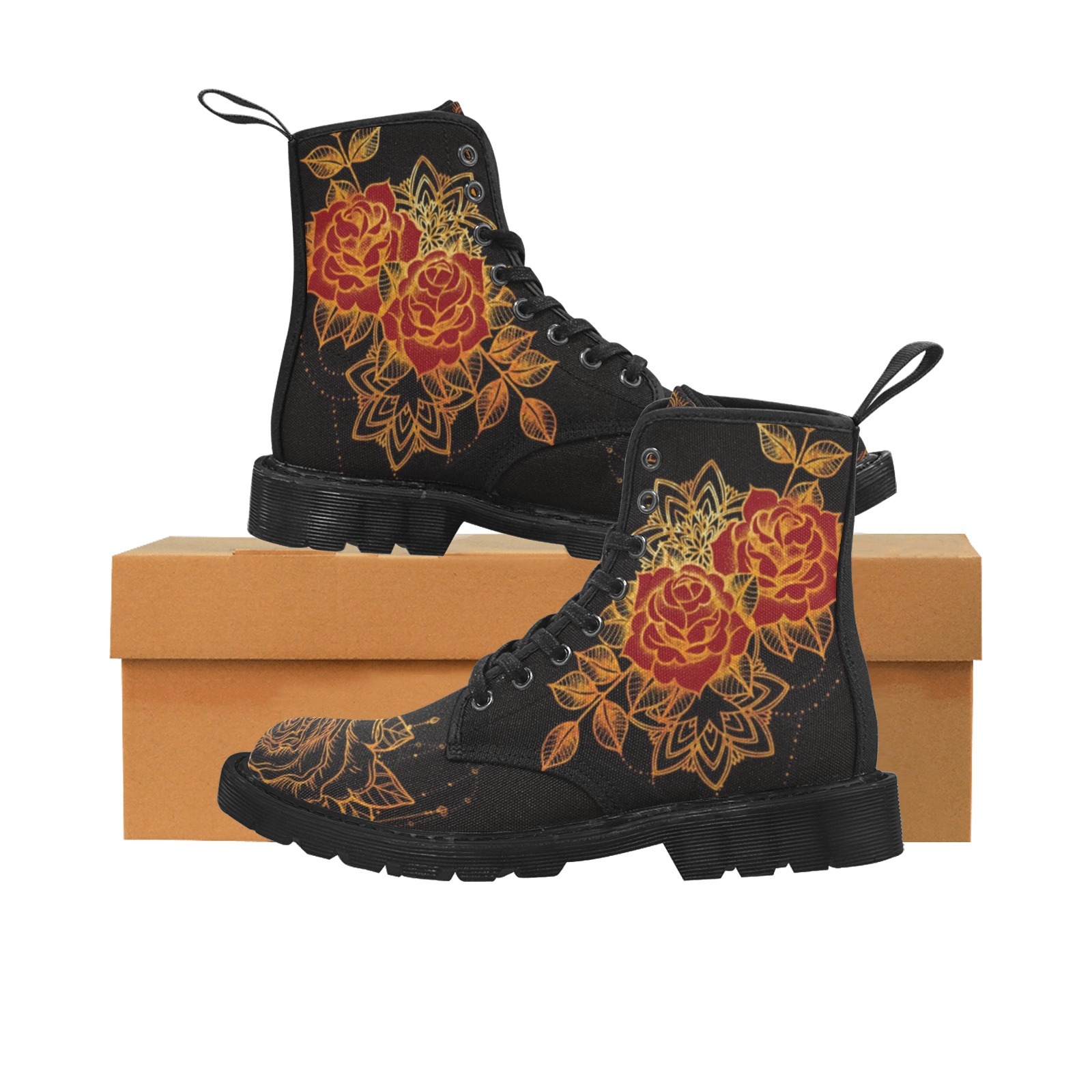 Golden Rose Printing Boot Fashion Canvas Comfortable 1203 black mans womans