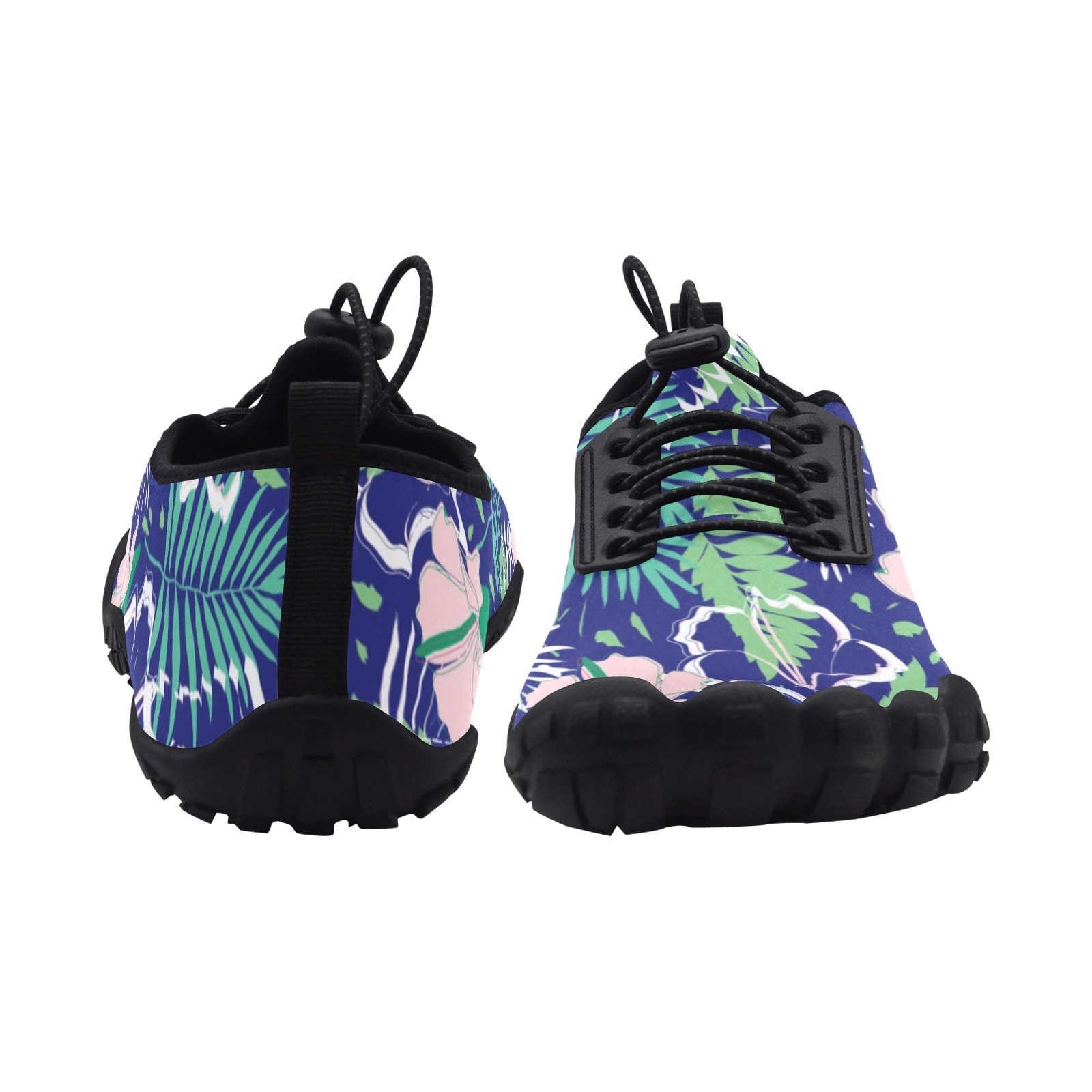 Tropics Equatorial Tree Leaf Green Print Neoprene SBR Jessy Aqua Shoe Lace Water Flow 21093 Black Big Size Man Woman