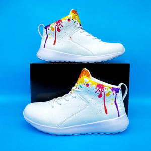 Splash Flowing CMYK RGB Ink Off White Ankle Sneakers 57502 Mans Womans