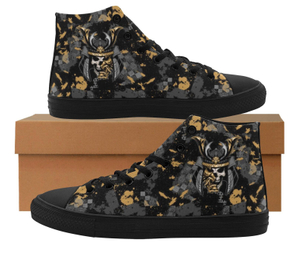 Samurai Skull Black Yellow Printing Canvas Hi Top 0170 Black Mans Womans