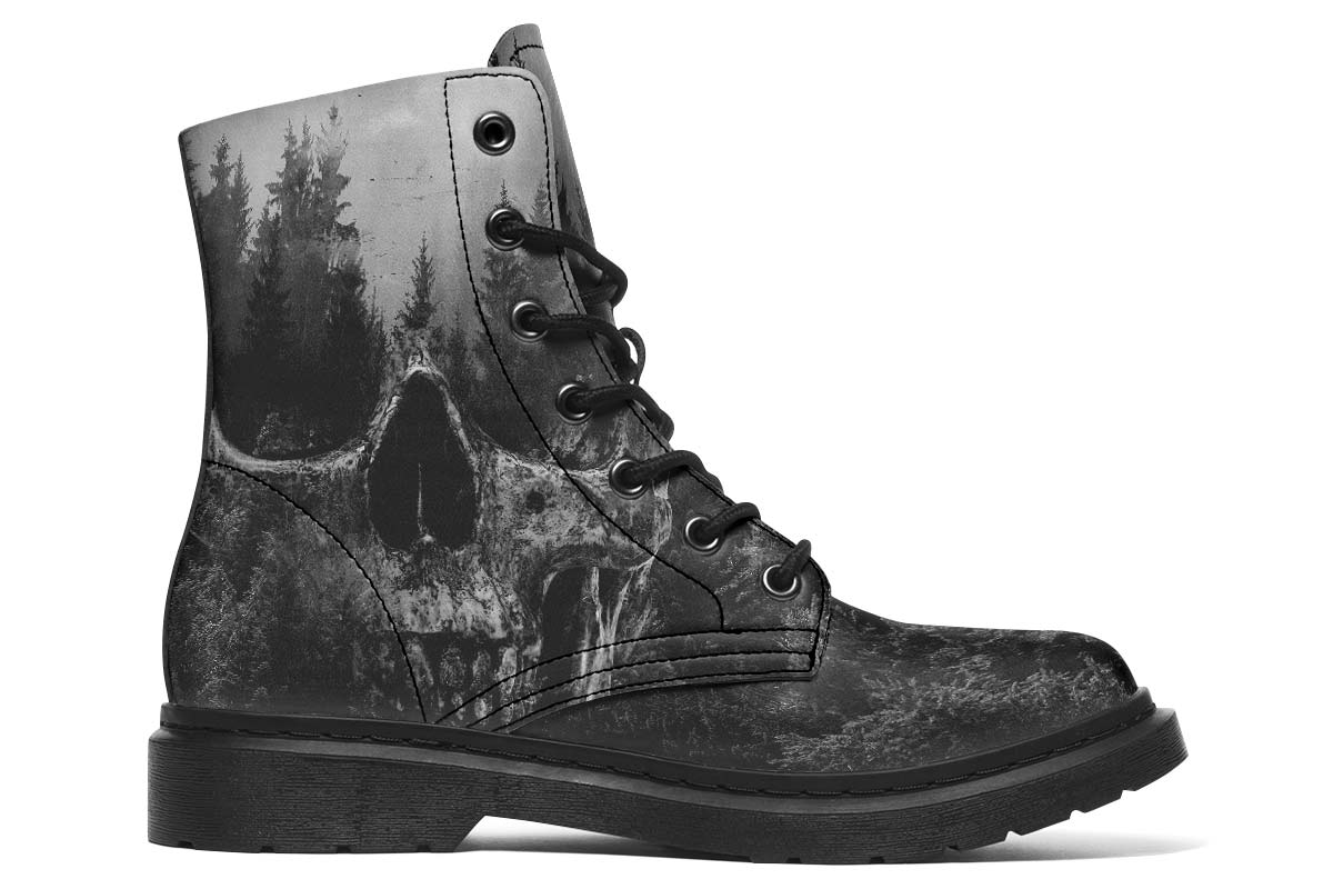 Skull Fire Charcoal Print Soft PU Boot Stitch Sole 058-3 big size mans womans