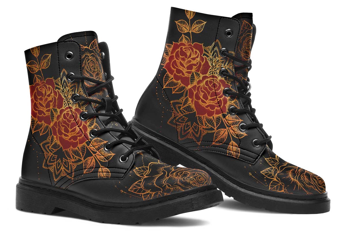 Tattoo Rose Print Soft PU Boot Stitch Sole 058-3 big size mans womans