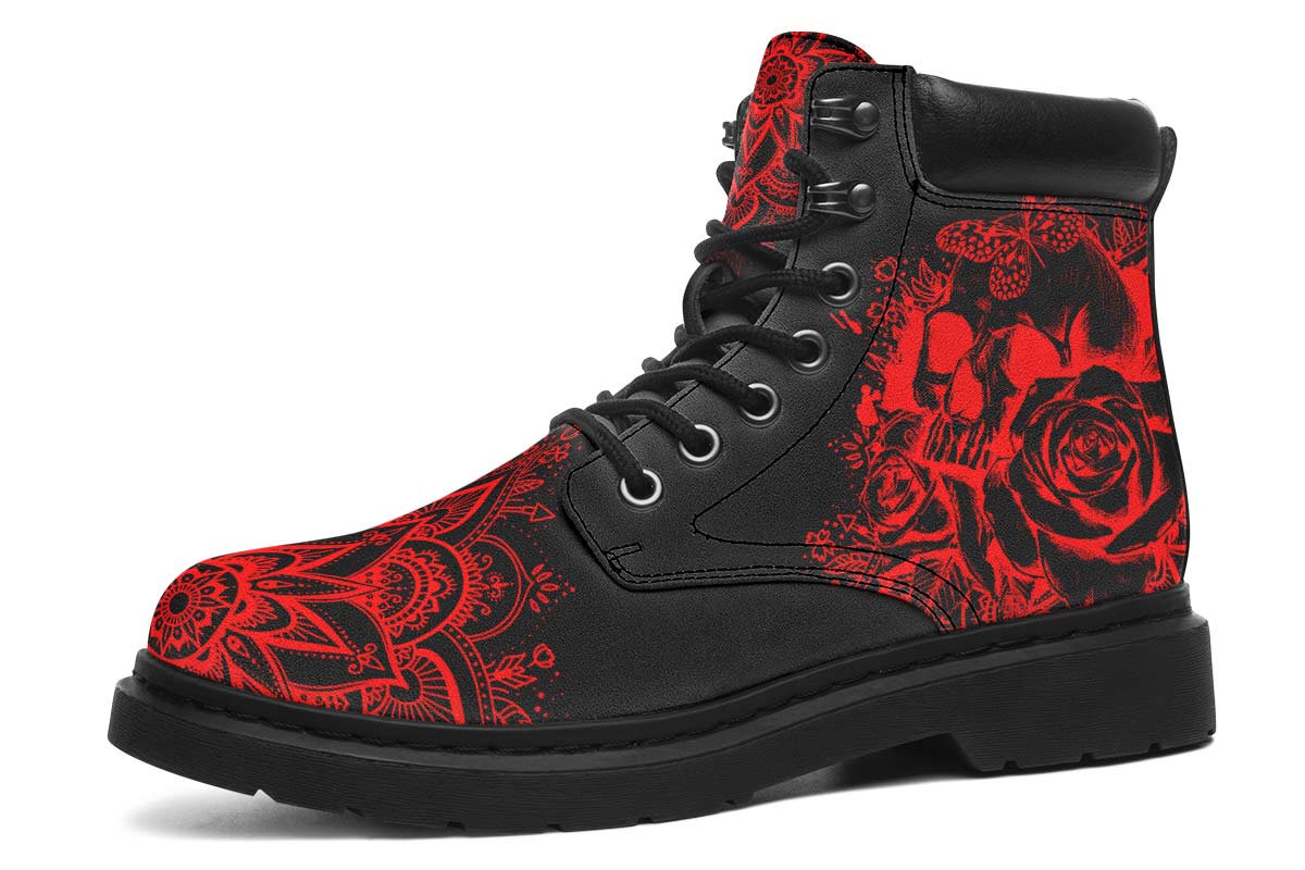 Electric Red Skull Mandala Print Suede Classic Ankle Boot Stitch Sole 058-1 big size mans woman