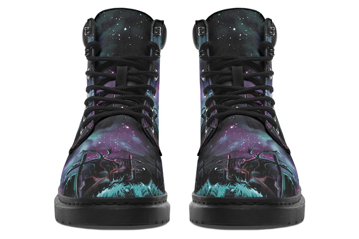 Purple Night Cartoon Reaper Print Suede Classic Ankle Boot Stitch Sole 058-1 big size mans womans