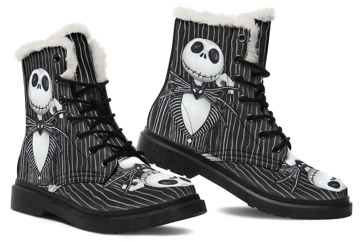 Smiley Mister Skull Print Winter Fur Boot Stitch Sole 058-2 big size mans womans