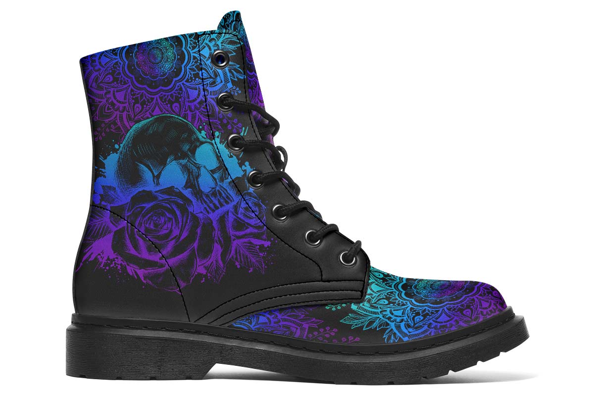 COLORFUL MANDALA SKULL Print Soft PU Boot Stitch Sole 058-3 big size mans womans