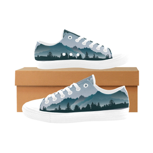 Mountain View Scenery Print Sneakers Low Top 0180 whtie mans womans