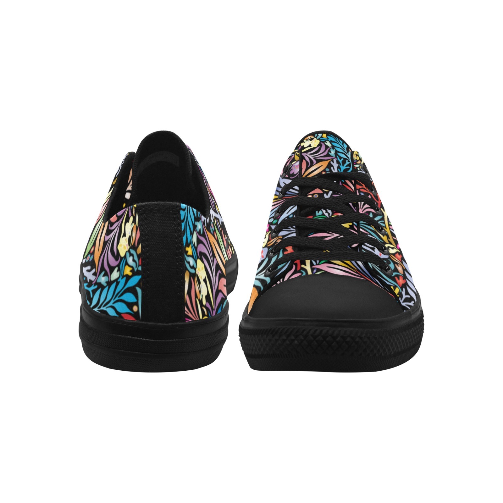 Aquatic Plants Print Canvas Sneakers Low Top 0180 black mans womans