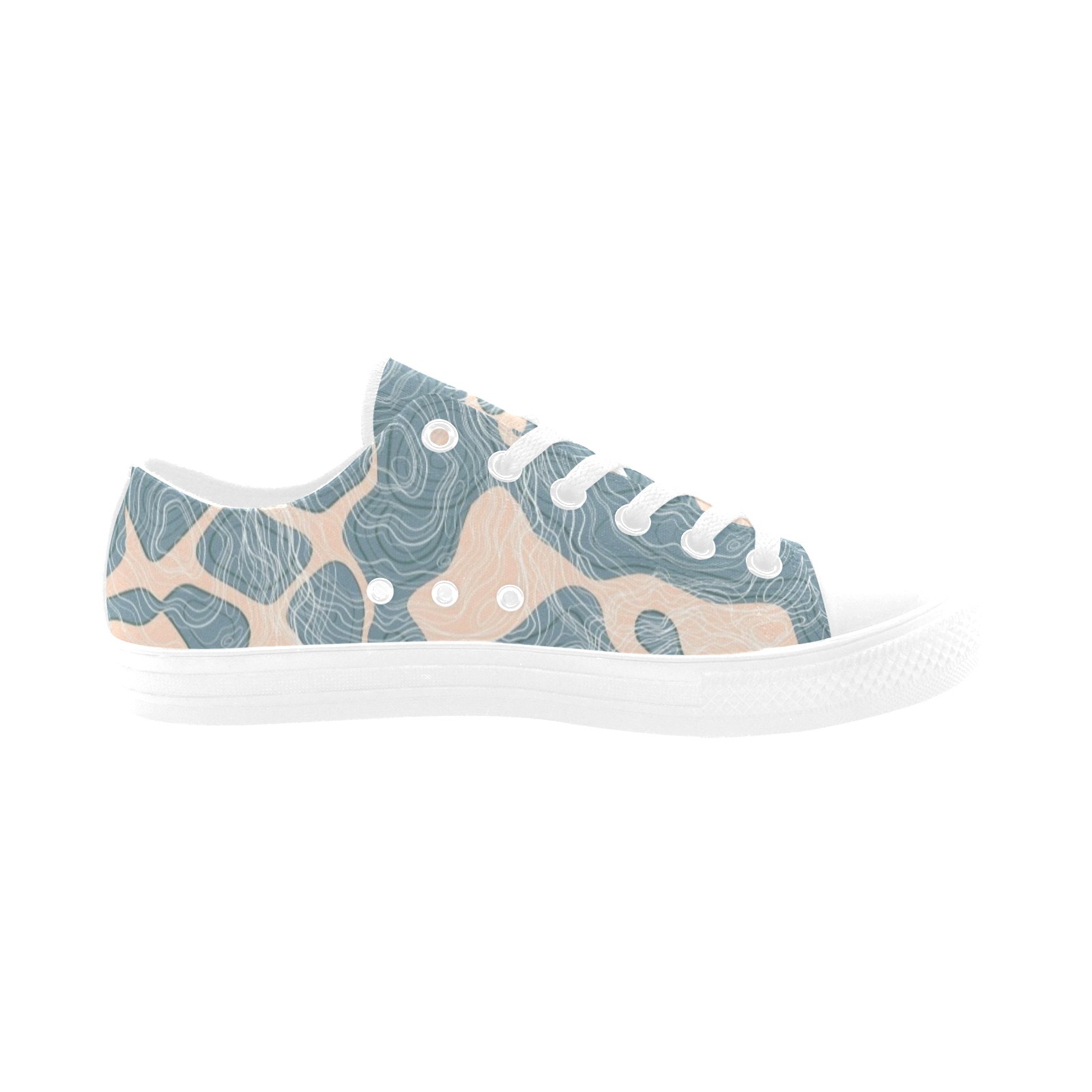 Contour Lines Lt.Green Water Color Print Sneakers Low Top 0180 white mans womans