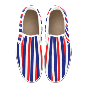 Orange Navy Stripe Slip On Shoe Print Canvas Breathable 0100 white Man Woman