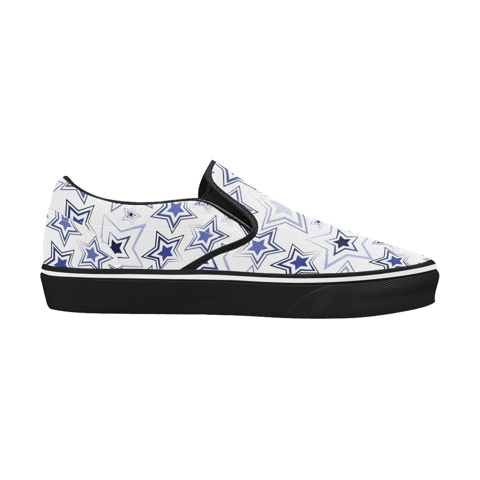 Blue Stars Print Canvas Slipon Shoe 0100 black man woman