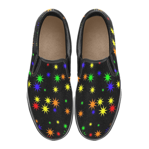 Eight Pointed Star Colorful Print Canvas Slipon Shoe 0100 black man woman