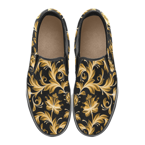 Euro Retro GoldenYellow Print Canvas Slipon Shoe 0100 black man woman.jpg