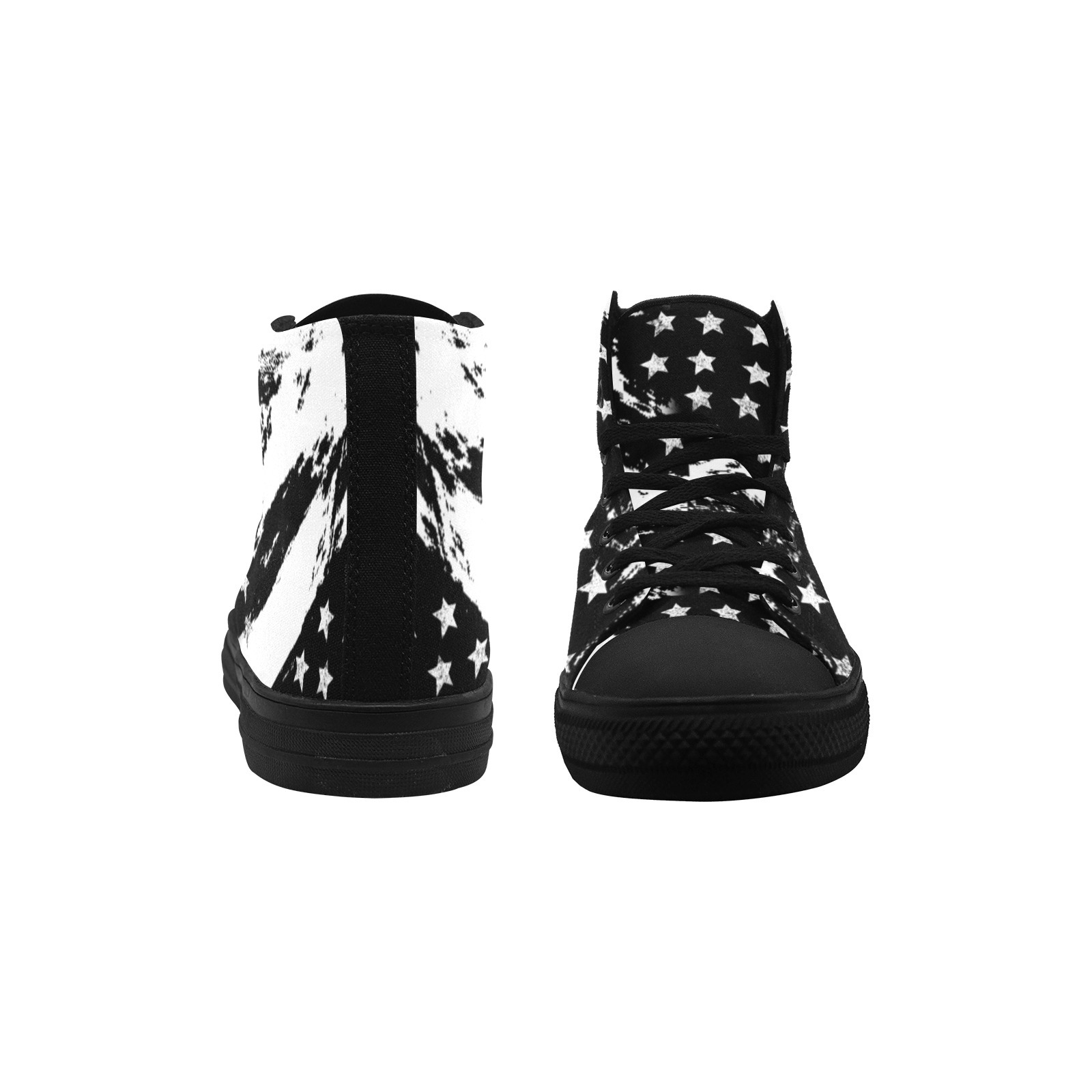 Flag Stars Black White Printing Canvas Shoe 0170 Hi Top Mans Womans