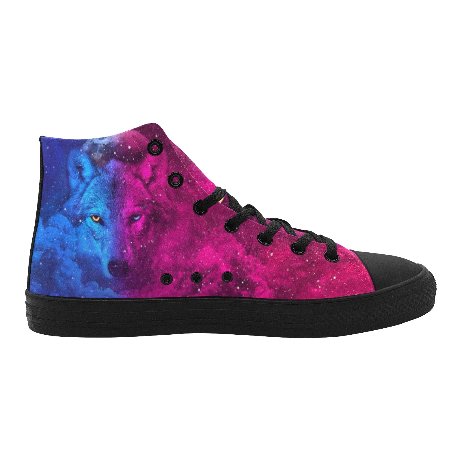 Wolf red blue Art Printing Canvas Shoe Hi Top 0170 black mans womans