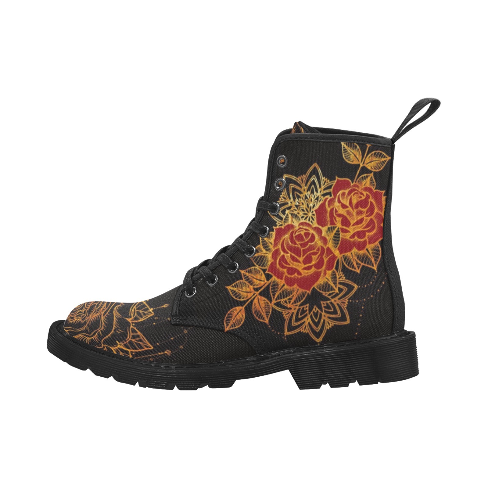 Golden Rose Printing Boot Fashion Canvas Comfortable 1203 black mans womans