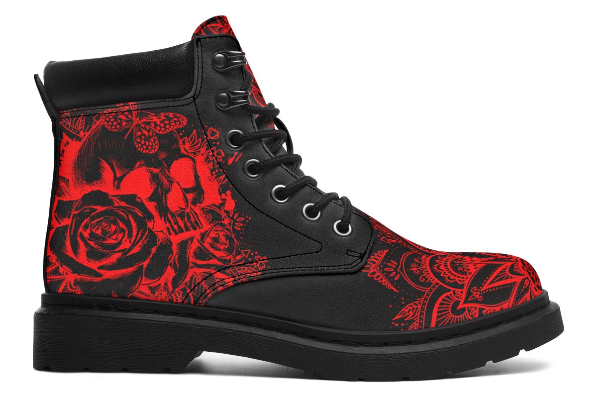 Electric Red Skull Mandala Print Suede Classic Ankle Boot Stitch Sole 058-1 big size mans woman