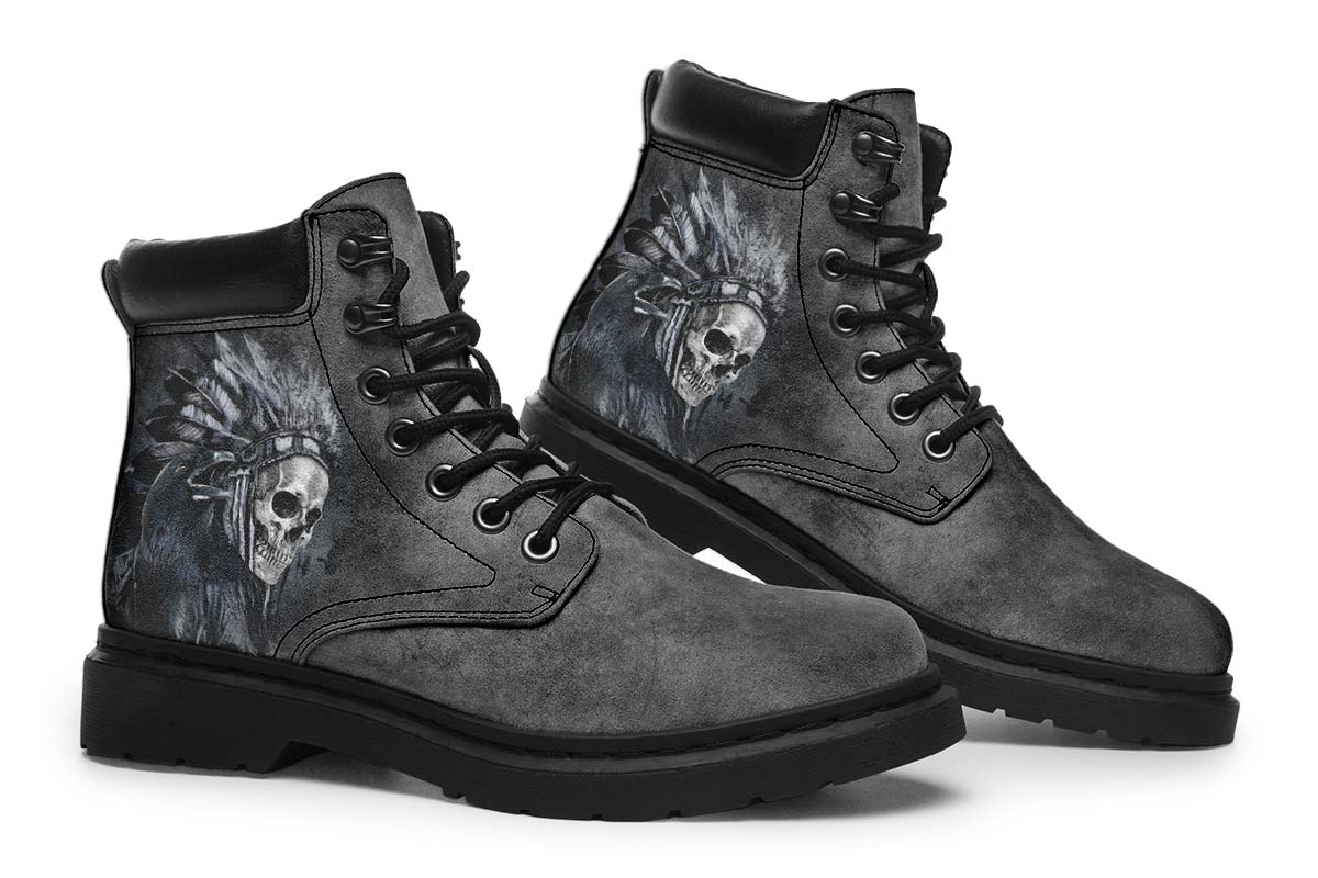 Native Skull Raven Print Suede Classic Ankle Boot Stitch Sole 058-1 big size mans womans