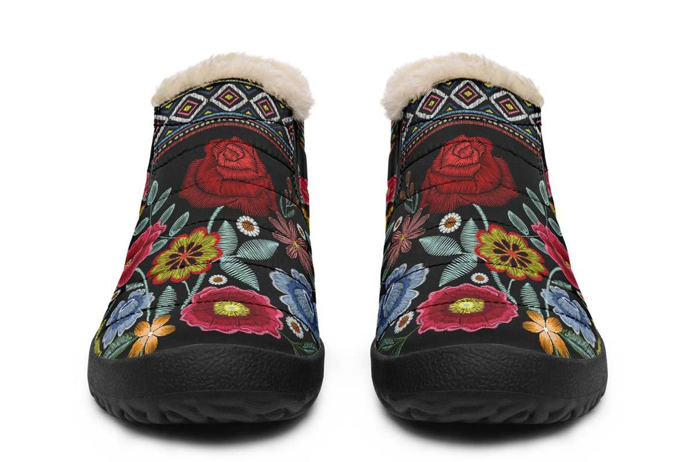 Stitch Boho Flower Print winter Fur Sneakers Soft 1929 black man woman