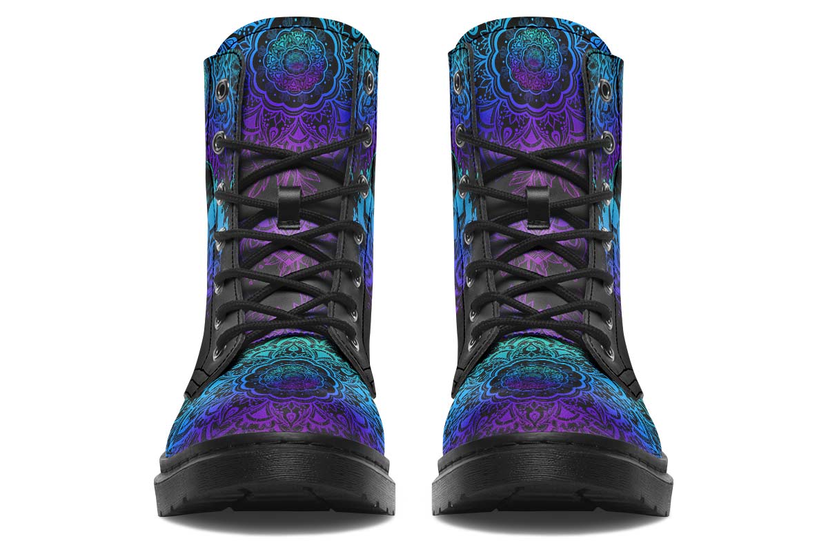 COLORFUL MANDALA SKULL Print Soft PU Boot Stitch Sole 058-3 big size mans womans