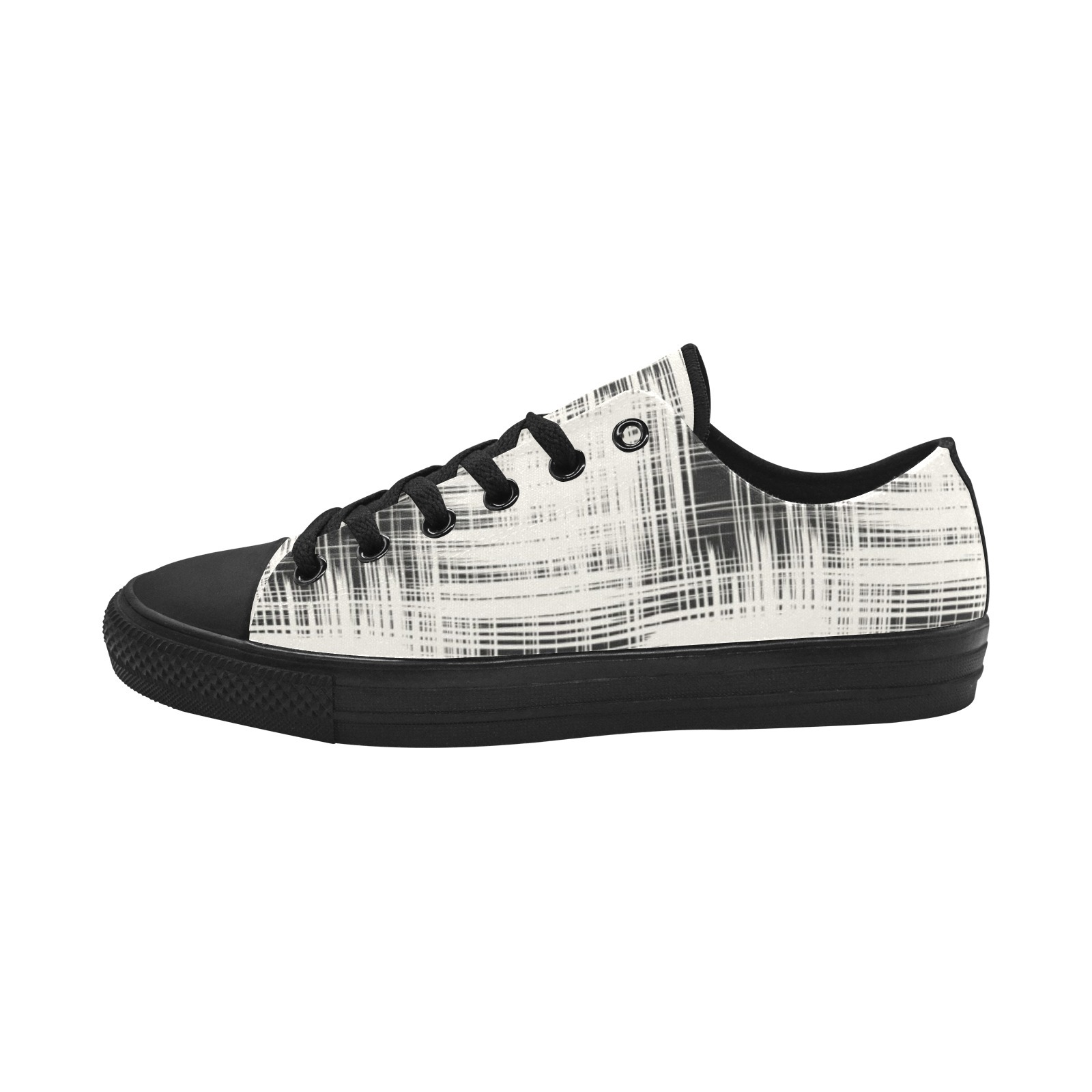 Brushed Gingham Print Canvas Sneakers Low Top 0180 black mans womans