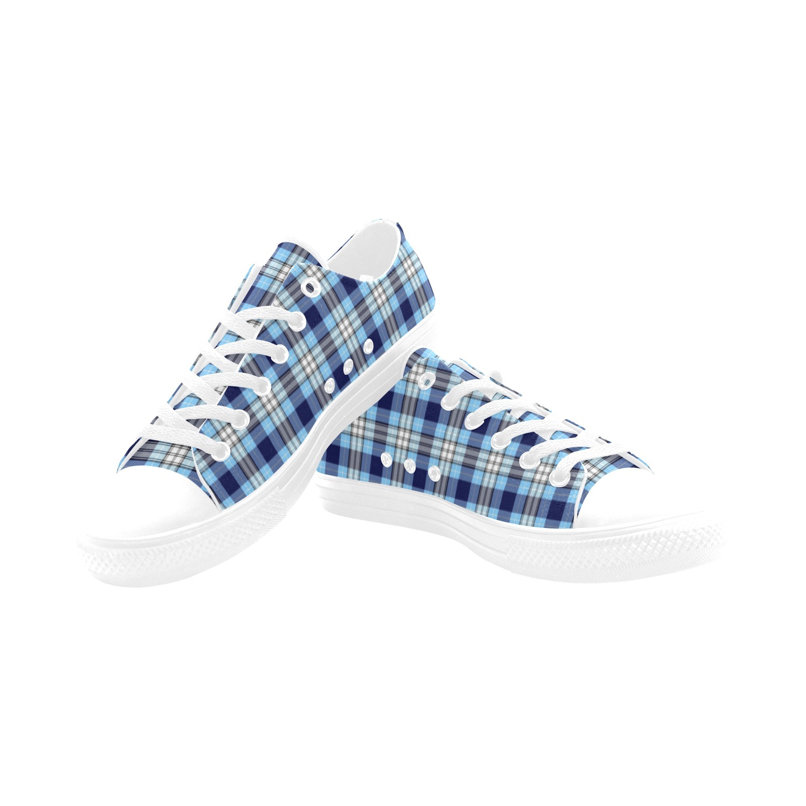 Blue Plaid Gingham Print Sneakers Low Top 0180 white mans womans