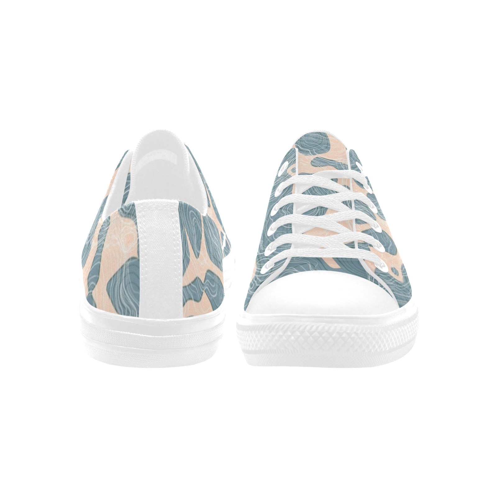 Contour Lines Lt.Green Water Color Print Sneakers Low Top 0180 white mans womans