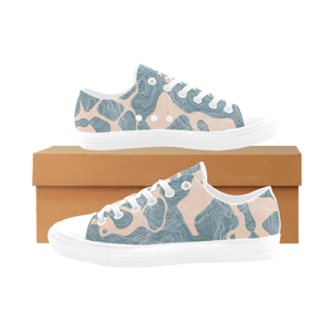 Contour Lines Lt.Green Water Color Print Sneakers Low Top 0180 white mans womans