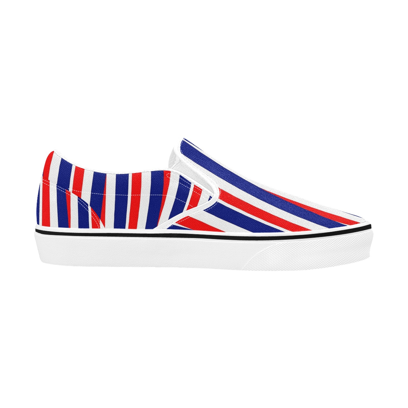 Orange Navy Stripe Slip On Shoe Print Canvas Breathable 0100 white Man Woman