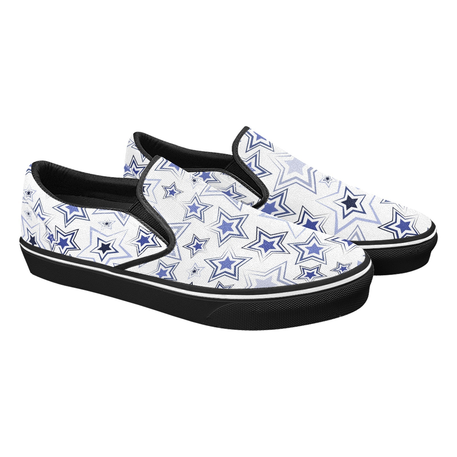 Blue Stars Print Canvas Slipon Shoe 0100 black man woman