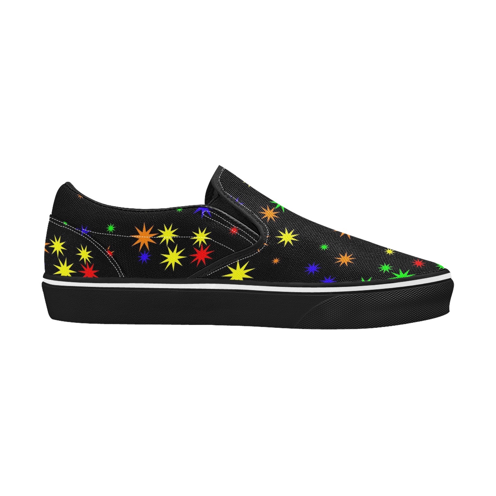 Eight Pointed Star Colorful Print Canvas Slipon Shoe 0100 black man woman