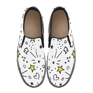 Happy Star Light Print Canvas Slipon Shoe 0100 white man woman