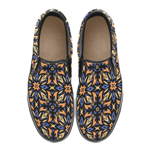 Euro Retro Flora Golden Yellow Print Canvas Slipon Shoe 0100 black man woman