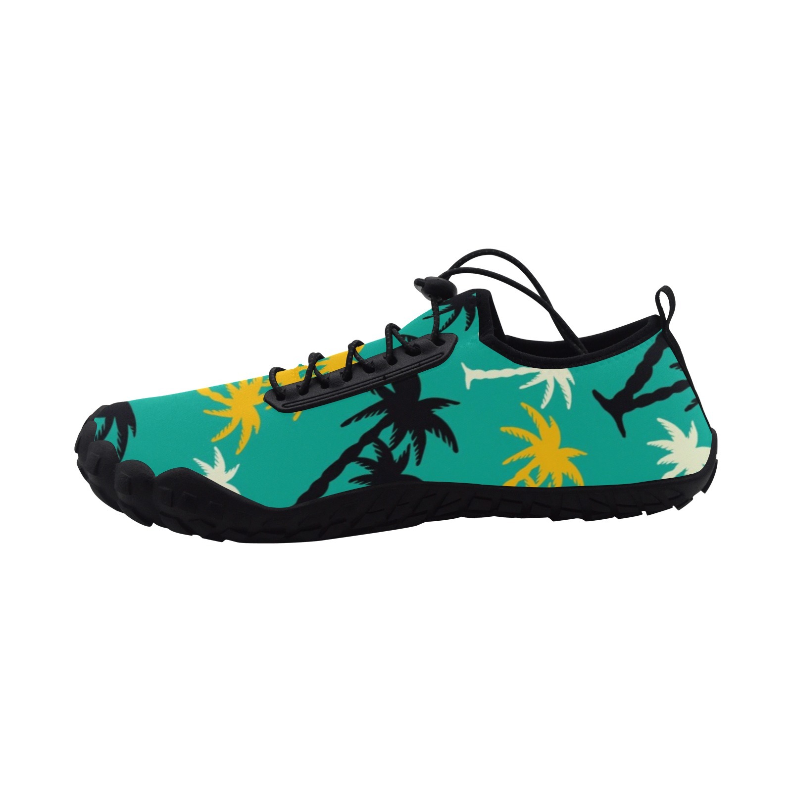 Coconut Tree Yellow Green Print Neoprene SBR Jessy Aqua Shoe Lace Water Flow 21093 Black Big Size Man Woman