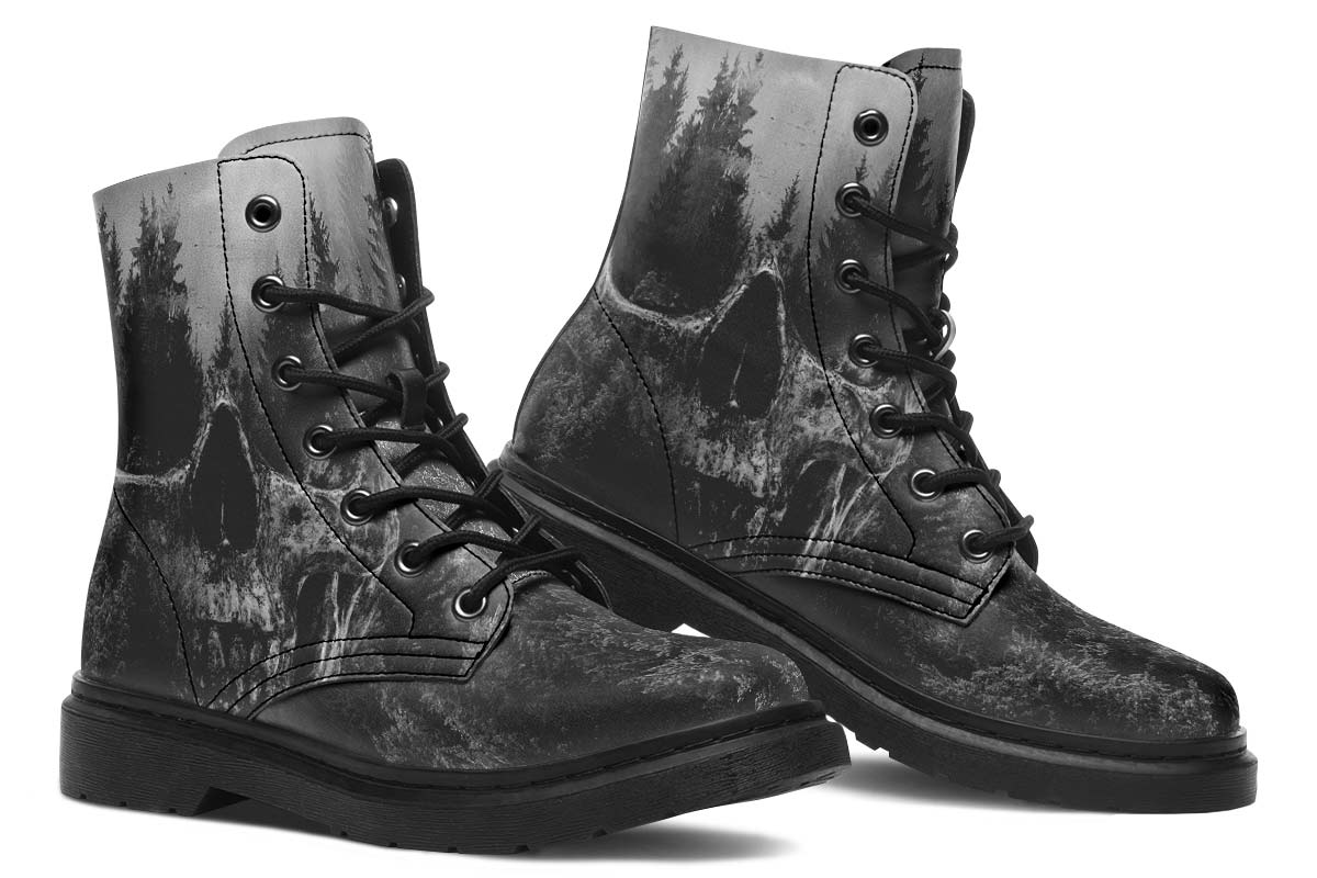 Skull Fire Charcoal Print Soft PU Boot Stitch Sole 058-3 big size mans womans