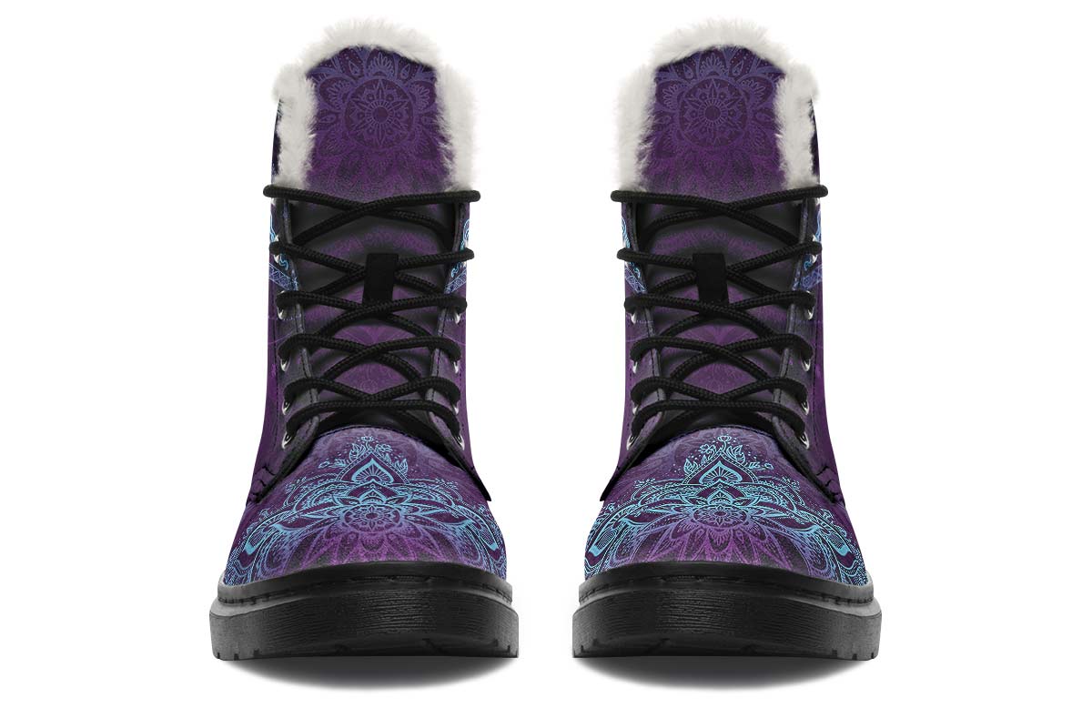 Purple Unicorn Print Winter Fur Boot Stitch Sole 058-2 big size mans womans