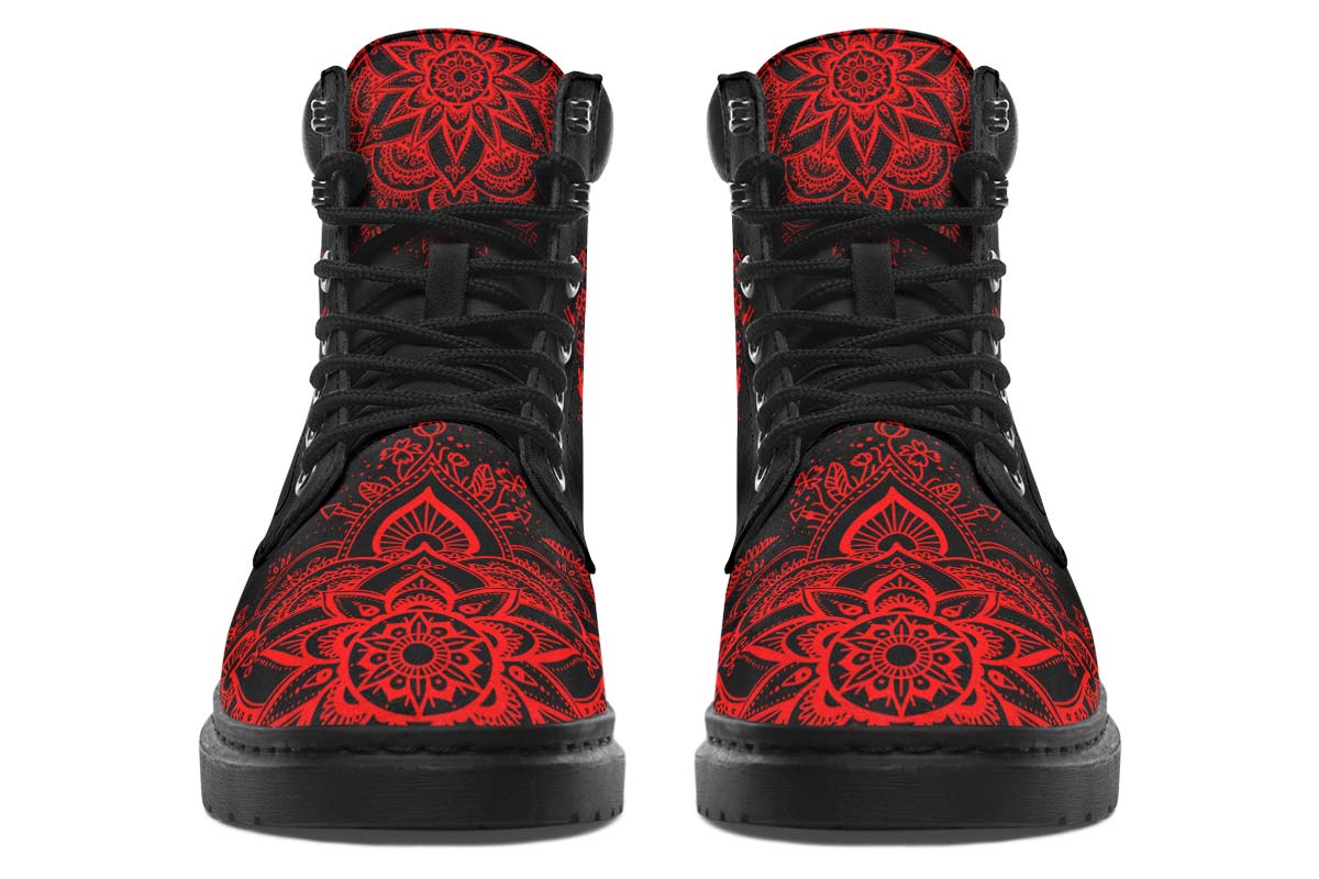 Electric Red Skull Mandala Print Suede Classic Ankle Boot Stitch Sole 058-1 big size mans woman