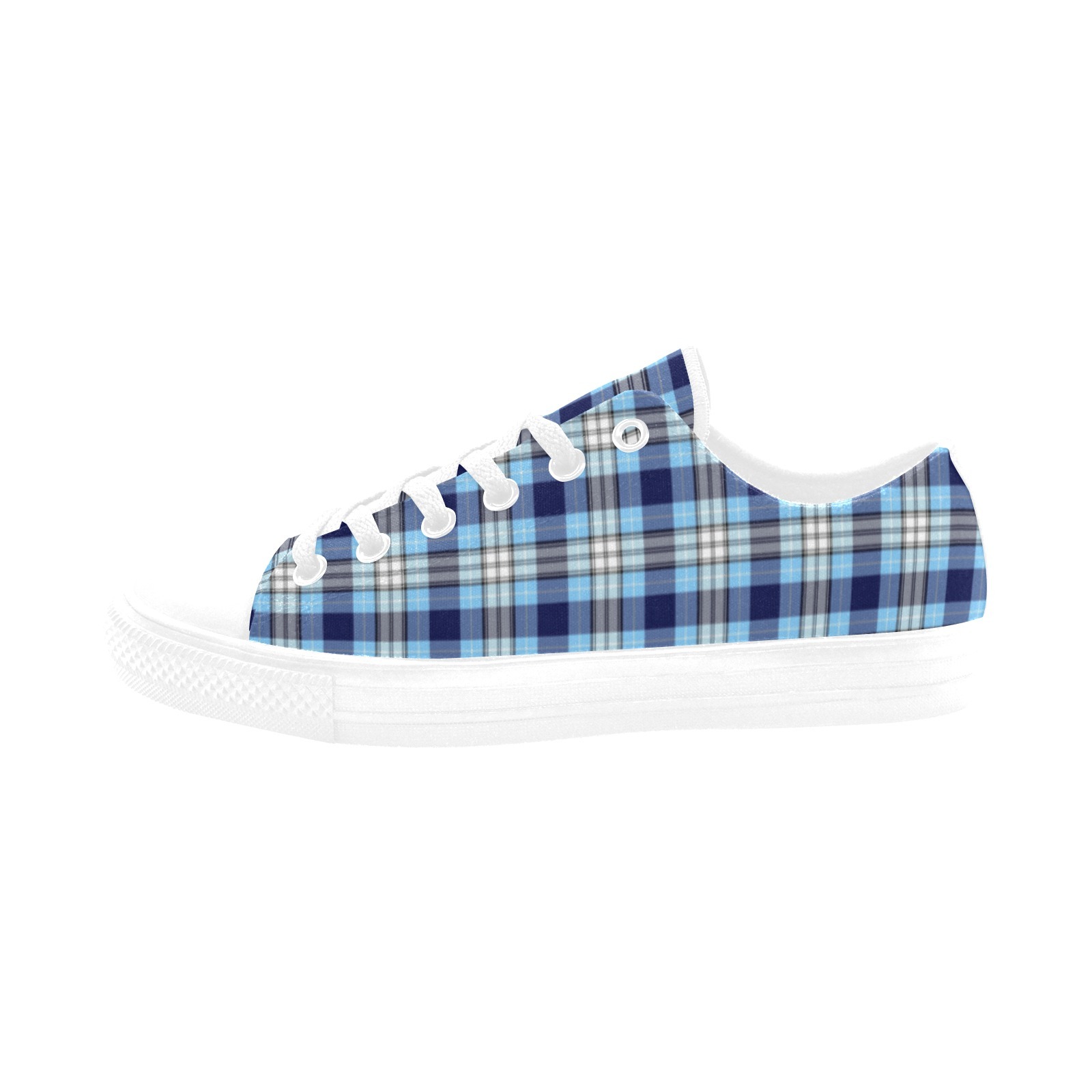 Blue Plaid Gingham Print Sneakers Low Top 0180 white mans womans