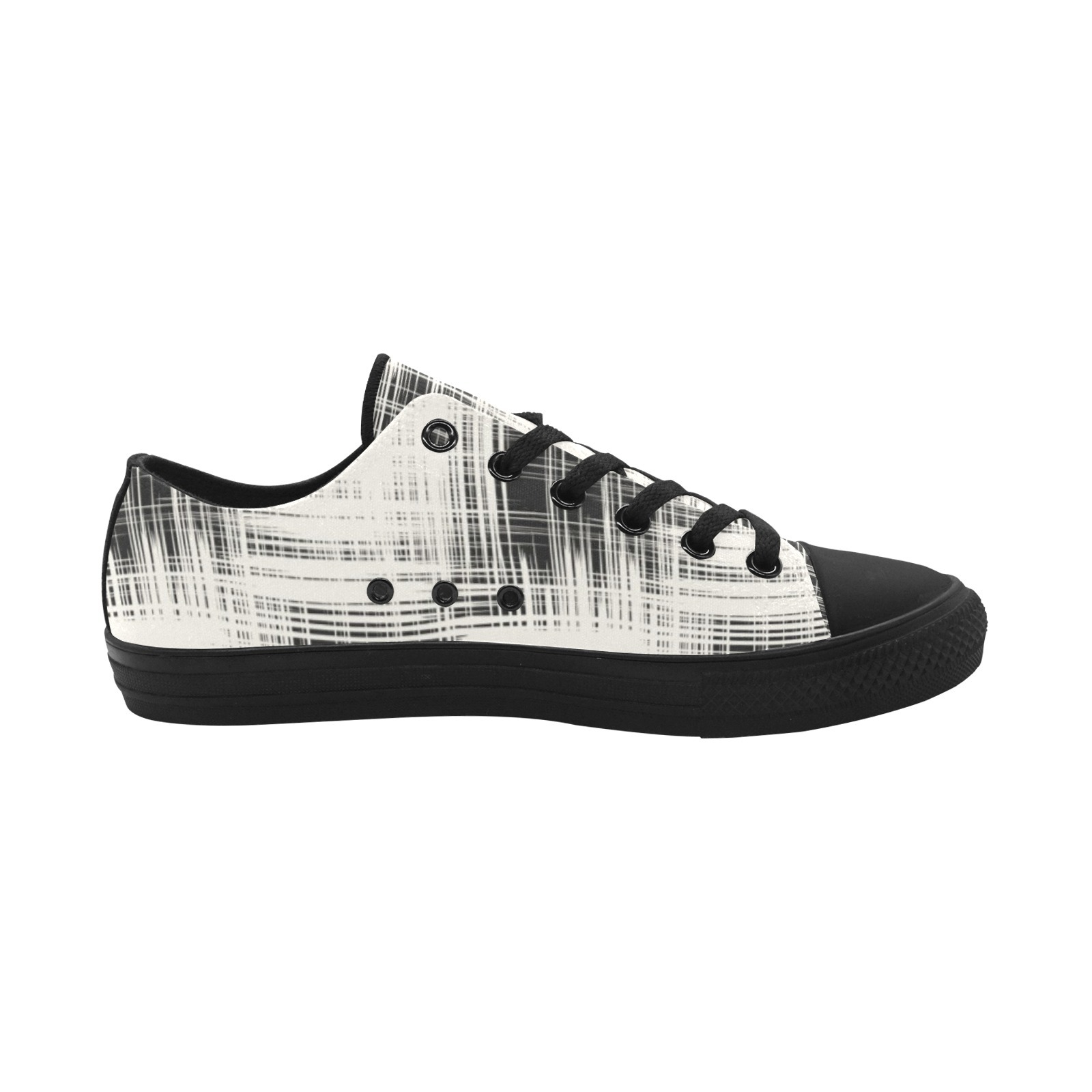 Brushed Gingham Print Canvas Sneakers Low Top 0180 black mans womans