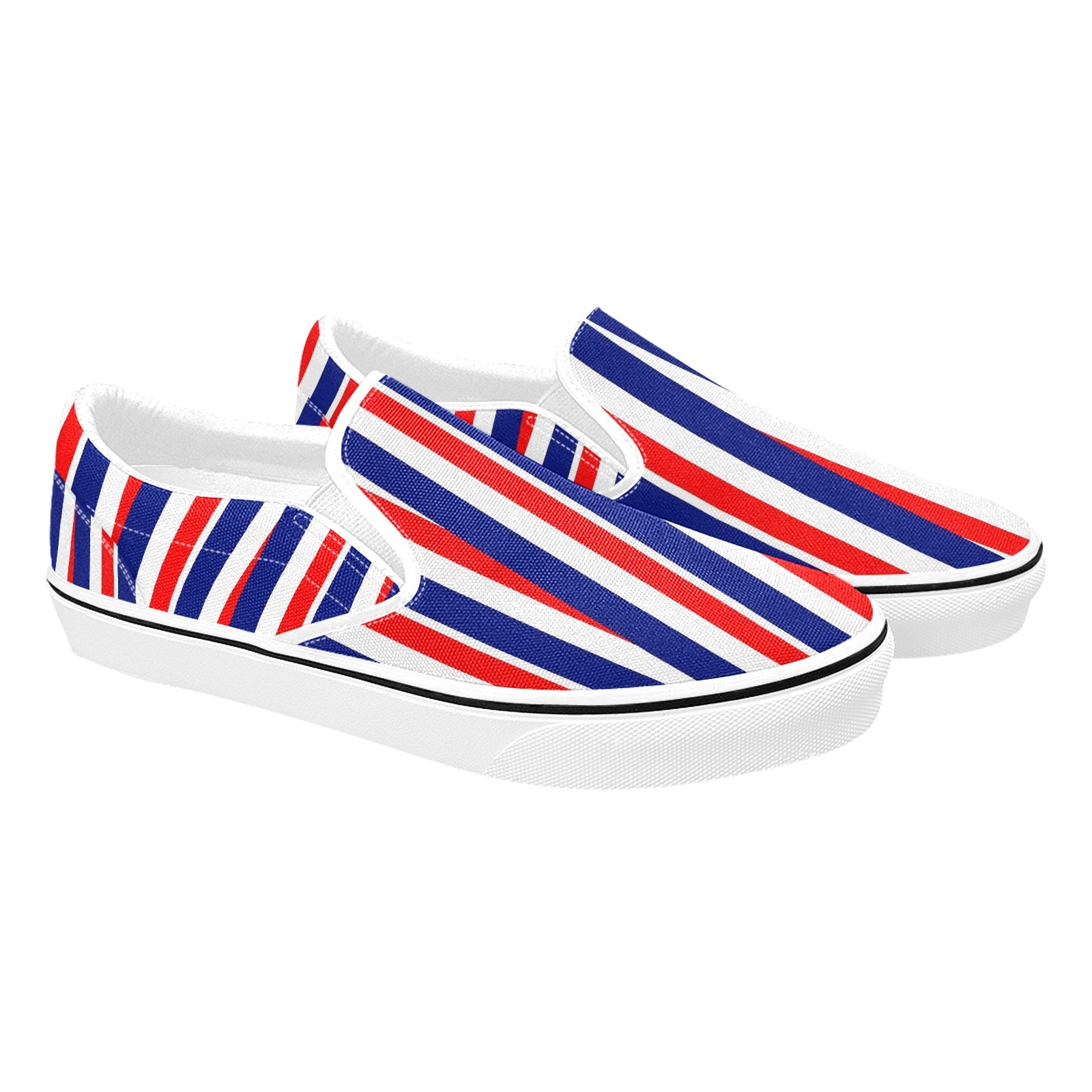 Orange Navy Stripe Slip On Shoe Print Canvas Breathable 0100 white Man Woman