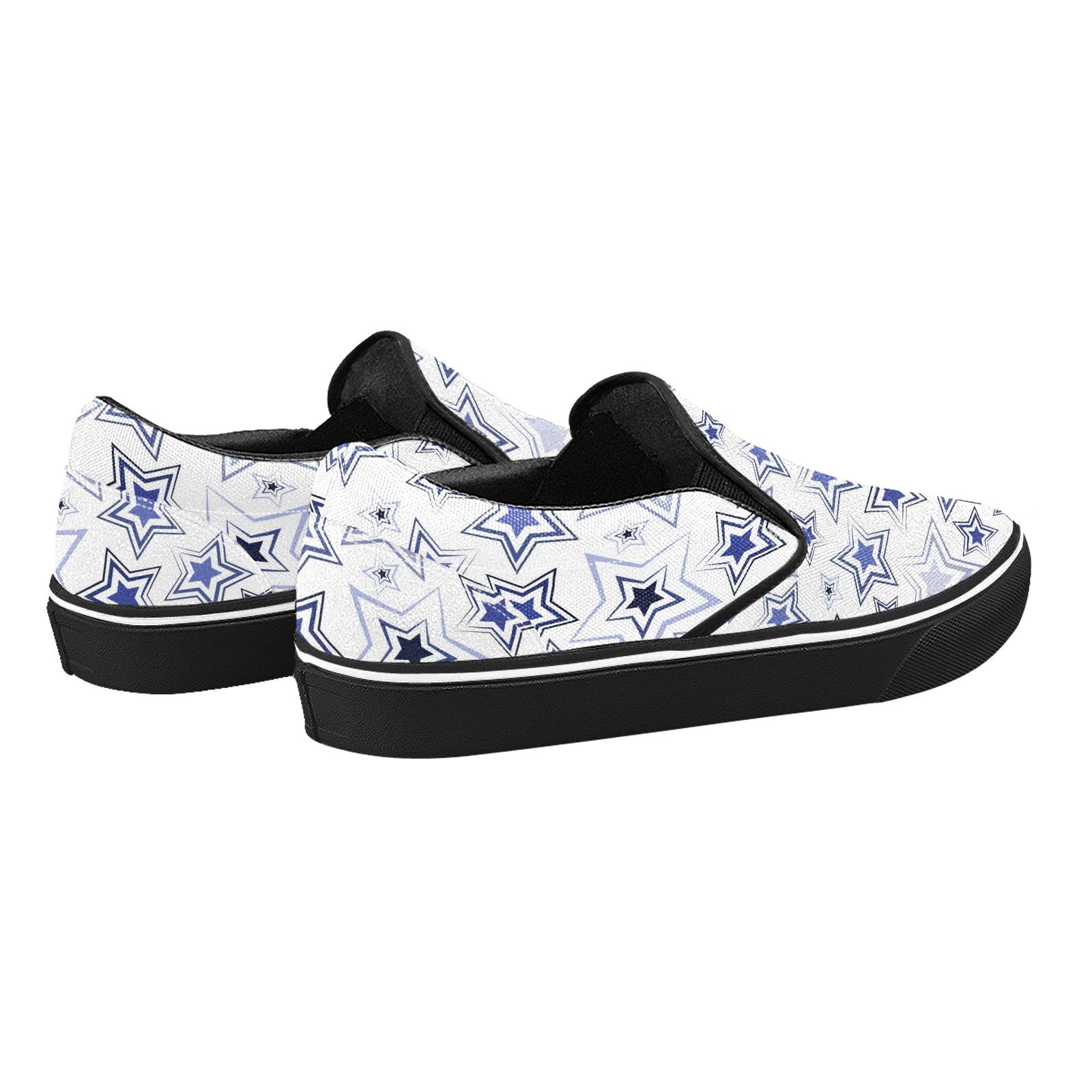 Blue Stars Print Canvas Slipon Shoe 0100 black man woman