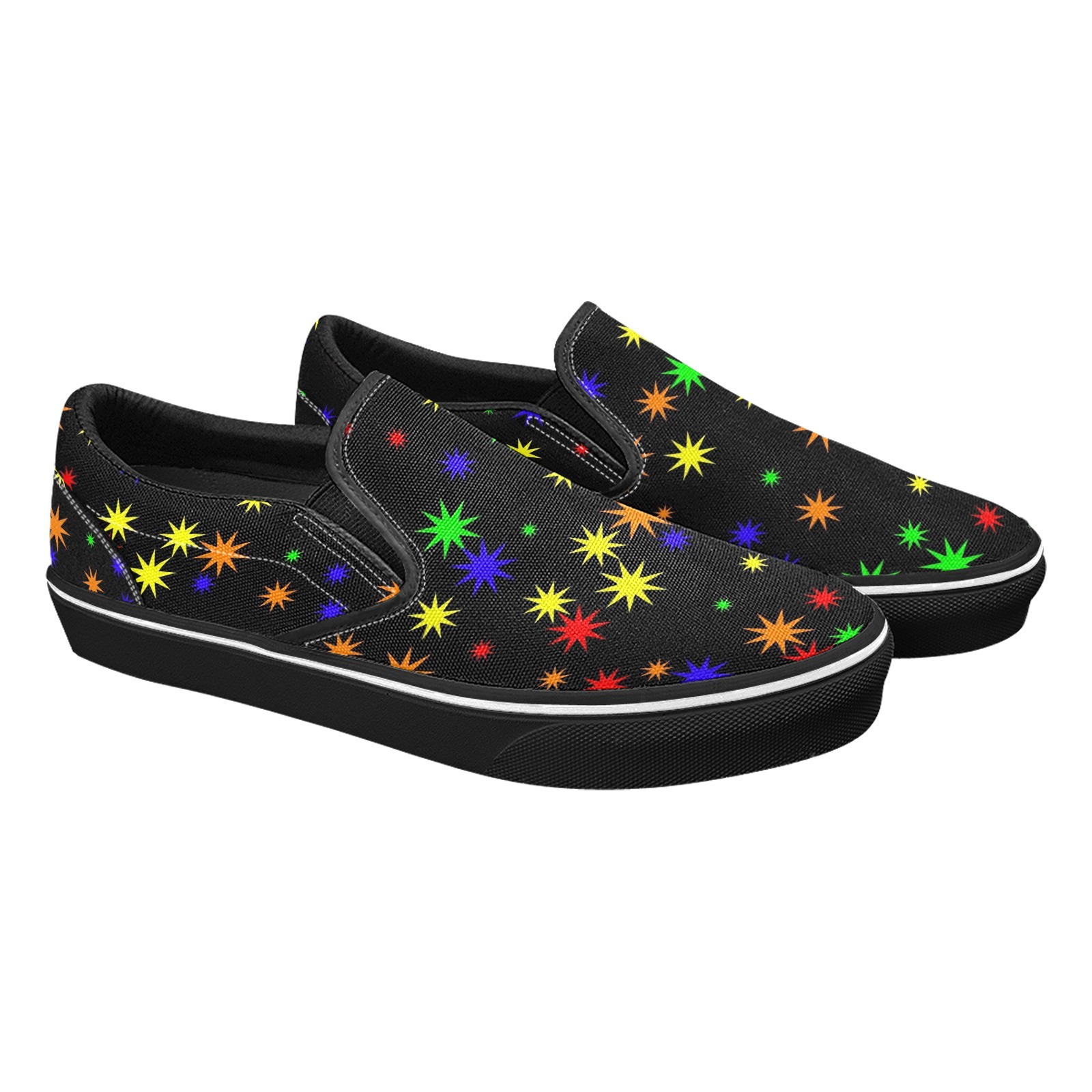 Eight Pointed Star Colorful Print Canvas Slipon Shoe 0100 black man woman