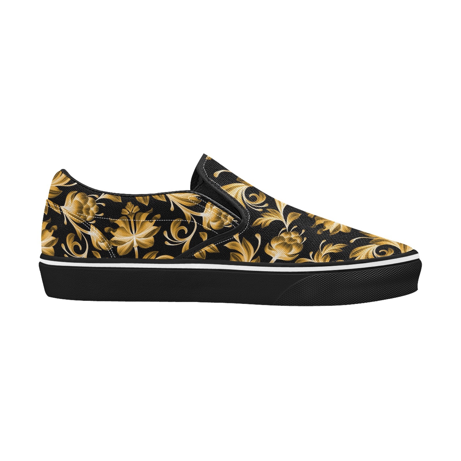 Euro Retro GoldenYellow Print Canvas Slipon Shoe 0100 black man woman.jpg