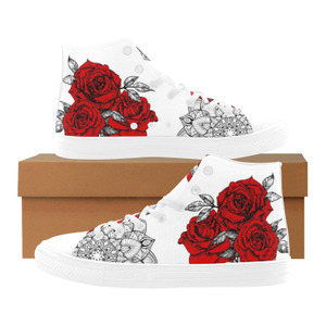 Scarlet Rose Red Printing Canvas Hi Top Shoe white mans womans