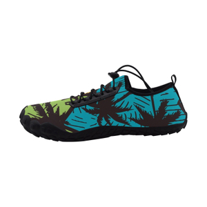 Tropics Equatorial Coconut Tree Multi Color Print Neoprene SBR Jessy Aqua Shoe Lace Water Flow 21093 Black Big Size Man Woman