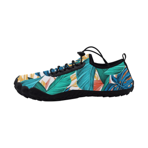 Tropics Equatorial Big Leaf Print Neoprene SBR Jessy Aqua Shoe Lace Water Flow 21093 Black Big Size Man Woman