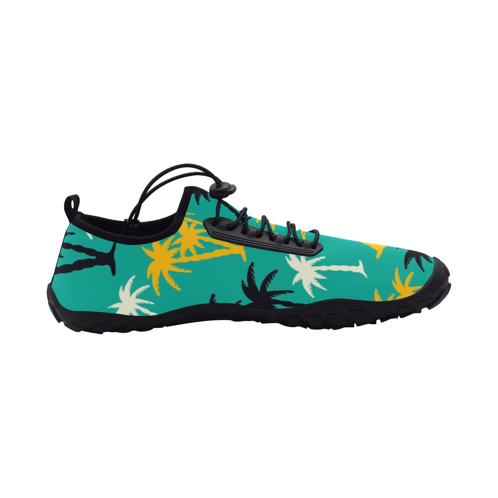 Coconut Tree Yellow Green Print Neoprene SBR Jessy Aqua Shoe Lace Water Flow 21093 Black Big Size Man Woman