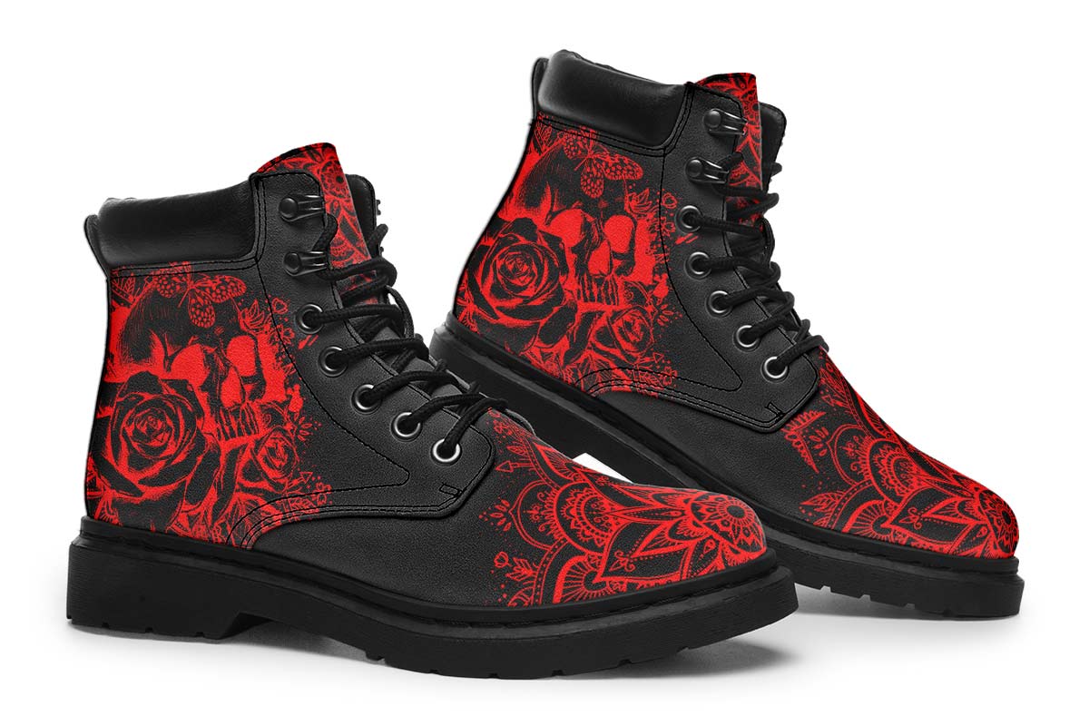 Electric Red Skull Mandala Print Suede Classic Ankle Boot Stitch Sole 058-1 big size mans woman