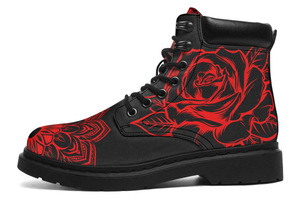 Red Rose Mandala Print Suede Classic Ankle Boot Stitch Sole 058-1 big size mans womans